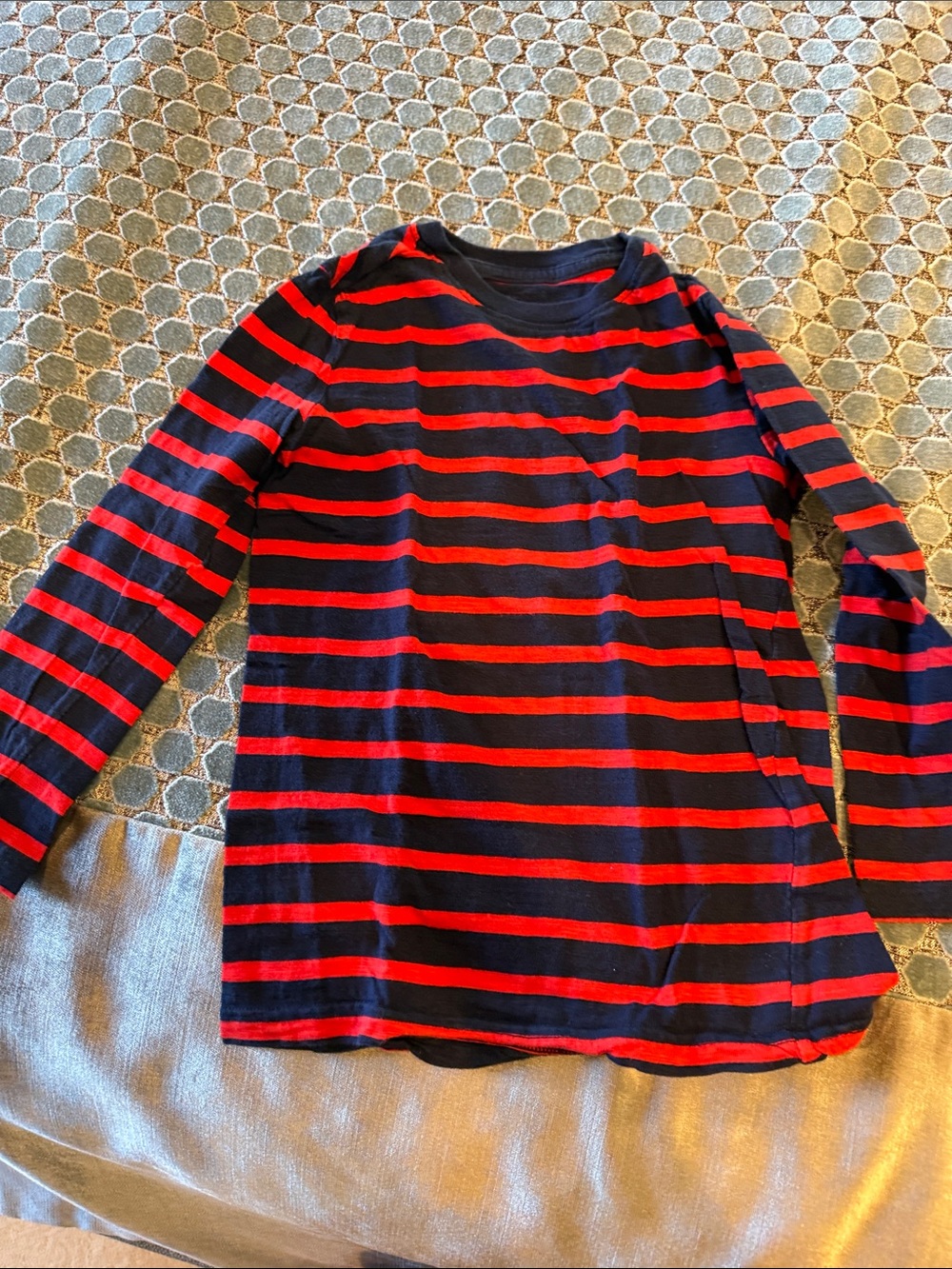 Primary Navy and Red Striped Long-Sleeve Tee